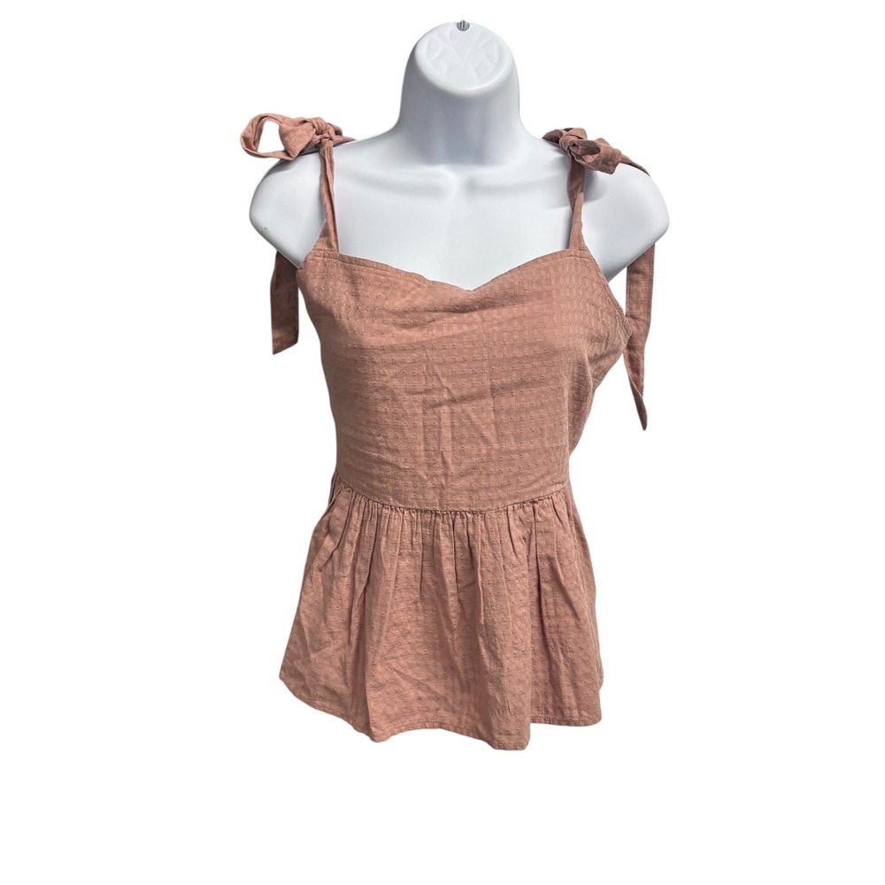 Madewell Peasant Top Smocked Bodice Tie Shoulder Texture Cotton Rose Mauve L NEW